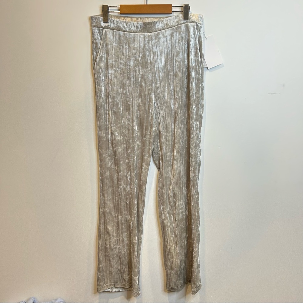 Sympli The Mara Straight Leg Crinkle Velvet Pants Silver Cashew